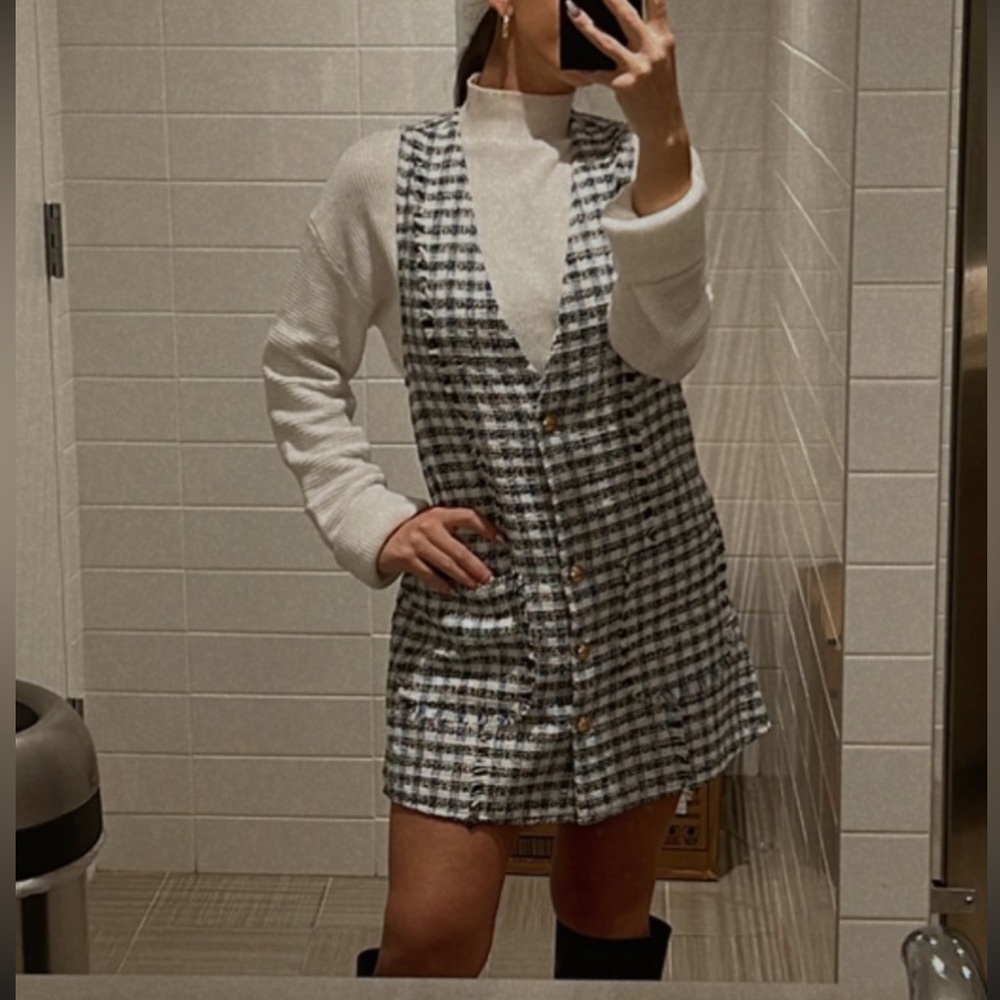 Zara Black and White Checkered Mini Dress